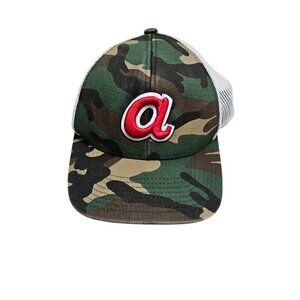 Atlanta Braves Camo Mesh Snapback Hat Embroidered‎ Red "A" Lettering Trucker